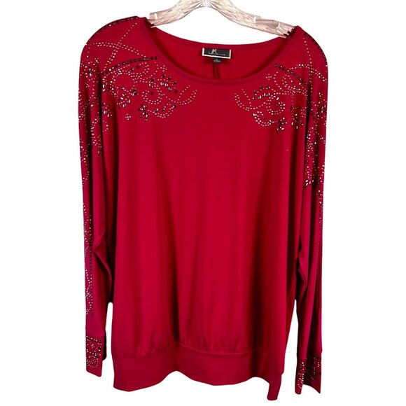 JM Collection Large Long-Sleeve Rhinestone Embellishments Fuchsia - Picture 2 of 13